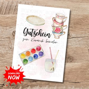 Cupón de pintura cerámica – Descarga PDF | Regalo creativo para imprimir | Cupón de experiencia DIY para un taller de cerámica (última hora)