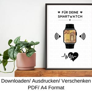 Reloj inteligente con regalo en efectivo, vale para rastreador de actividad física, idea de regalo de cumpleaños, Navidad, regalo de último minuto, plantilla DIY, PDF, descarga