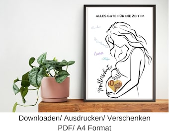 Maternity leave, parental leave, gift idea, money gift in a picture frame, last-minute birthday gift, DIY template, PDF, download