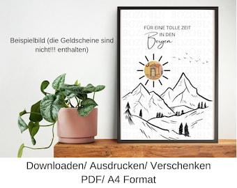 Geldgeschenk Reisen Wandern Berge Vanlife, Geschenkidee zum Geburtstag, Last Minute Geburtstagsgeschenk, DIY Vorlage, PDF, Download