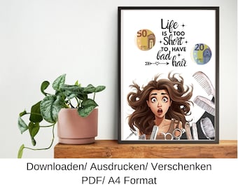 Hairdresser voucher, birthday gift idea, cash gift, last minute birthday gift, DIY template, PDF, download