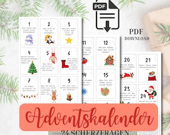 Adventskalender Scherzfragen für Kinder – 24 lustige Rätsel zum Ausdrucken – PDF Download – Füllung für Kalender oder Brotdose