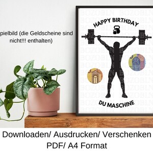 Geldgeschenk Geburtstag Sportler Fitness Geschenkidee zum Geburtstag, Last Minute Geburtstagsgeschenk, DIY Vorlage, PDF, Download