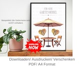 Geldgeschenk Garten Gartenmöbel Gutschein, Geschenkidee zum Geburtstag, Last Minute Geburtstagsgeschenk, DIY Vorlage, PDF, Download