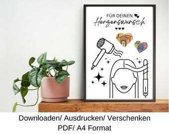 Dyson hair styler voucher, birthday gift idea, cash gift, last minute birthday gift, DIY template, PDF, download