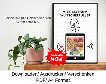 Cash gift tablet voucher, gift idea for birthdays, Christmas, graduation, last minute, DIY template, PDF, download