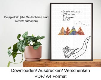 Geldgeschenk Reisen Wandern Berge Vanlife, Geschenkidee zum Geburtstag, Last Minute Geburtstagsgeschenk, DIY Vorlage, PDF, Download