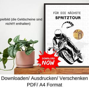Regalo en efectivo, vale para motocicleta, idea de regalo de viaje, regalo para motociclistas, paseo en moto, último minuto en bicicleta, plantilla DIY, PDF