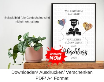 Cash gift for graduation, bachelor's or master's degree 2025, last-minute gift idea, cash gift for graduation | Download, PDF