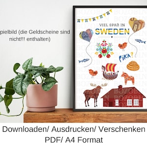 Bono de viaje a Suecia, idea de regalo de cumpleaños, regalo en efectivo, regalo de cumpleaños de último minuto, plantilla DIY, PDF, descarga