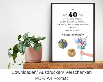 40ème anniversaire, idée cadeau anniversaire, cadeau argent, cadeau anniversaire dernière minute, modèle DIY, PDF, télécharger