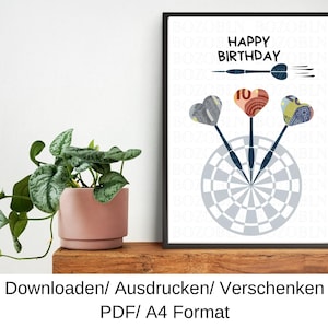 Geldgeschenk Dart Geburtstag, Geschenkidee zum Geburtstag, Last Minute Geburtstagsgeschenk, DIY Vorlage, PDF, Download