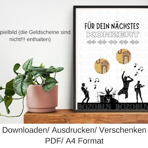 Konzert Gutschein, Geschenkidee zum Geburtstag, Geldgeschenk, Last Minute Geburtstagsgeschenk, DIY Vorlage, PDF, Download