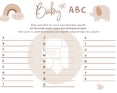 Babyparty Spiel Baby ABC /Baby Shower Party deutsch/ zum Ausdrucken, Boho/ Ratespiel/ Last Minute Geschenk/ PDF