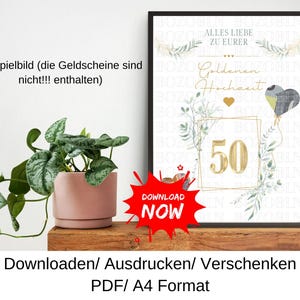 Regalo en efectivo para el aniversario de bodas de oro, idea de regalo para el aniversario de bodas de oro, regalo de última hora, plantilla DIY, PDF, descarga
