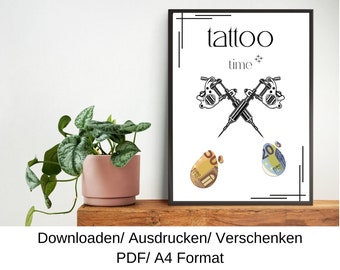 Tattoo voucher, birthday gift idea, cash gift, last minute birthday gift, DIY template, PDF, download