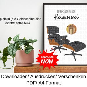 Pengagåva, fåtölj, fåtölj, möbler, flytt, inflyttningsfest, presentkort, presentidé, sista minuten-present, DIY-mall, PDF, ladda ner