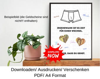 Geld cadeau voor een collega | Baanverandering | Cadeau-idee, last-minute, DIY-sjabloon, PDF, downloaden