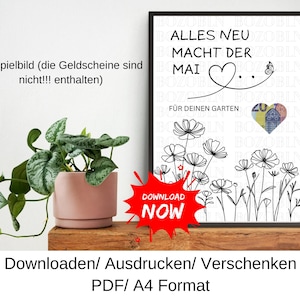 Vale-presente para plantas de jardim em dinheiro, ideia de presente de aniversário, presente de aniversário de última hora, modelo faça você mesmo, PDF, download