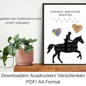 Horseback riding cash gift, gift idea for riders and horse lovers, last-minute birthday present, DIY template, PDF, download