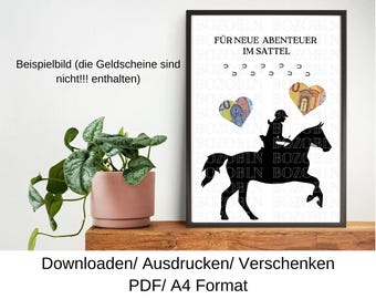 Horseback riding cash gift, gift idea for riders and horse lovers, last-minute birthday present, DIY template, PDF, download