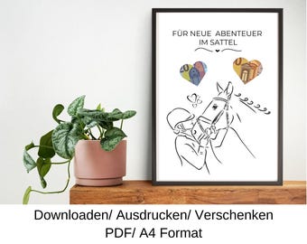 Horseback riding cash gift, gift idea for riders and horse lovers, last-minute birthday present, DIY template, PDF, download
