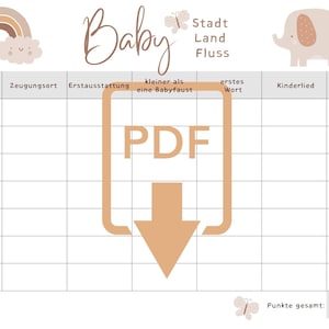 Baby party game city, country, river/Baby Shower Party German/ to print, Baby Land River/ Boho/ guessing game/ last minute gift/ PDF