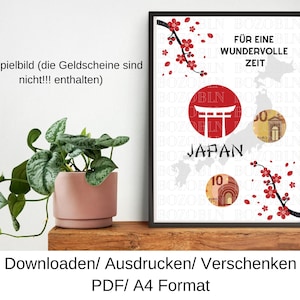 Bono de viaje a Japón, idea de regalo de cumpleaños, regalo en efectivo, regalo de cumpleaños de última hora, plantilla DIY, PDF, descarga