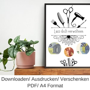 Vale de peluquería, idea de regalo de cumpleaños, regalo de dinero, regalo de cumpleaños de última hora, plantilla DIY, PDF, descargar
