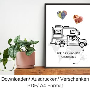 Regalo para caravana, idea de regalo para autocaravana, regalo en efectivo, regalo de cumpleaños de última hora, plantilla DIY, PDF, descarga
