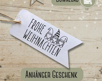 Süße Wichtel Geschenkanhänger Weihnachten | Christbaumschmuck Anhänger | DIY Geschenk-Tags | PDF A4 Druckvorlage