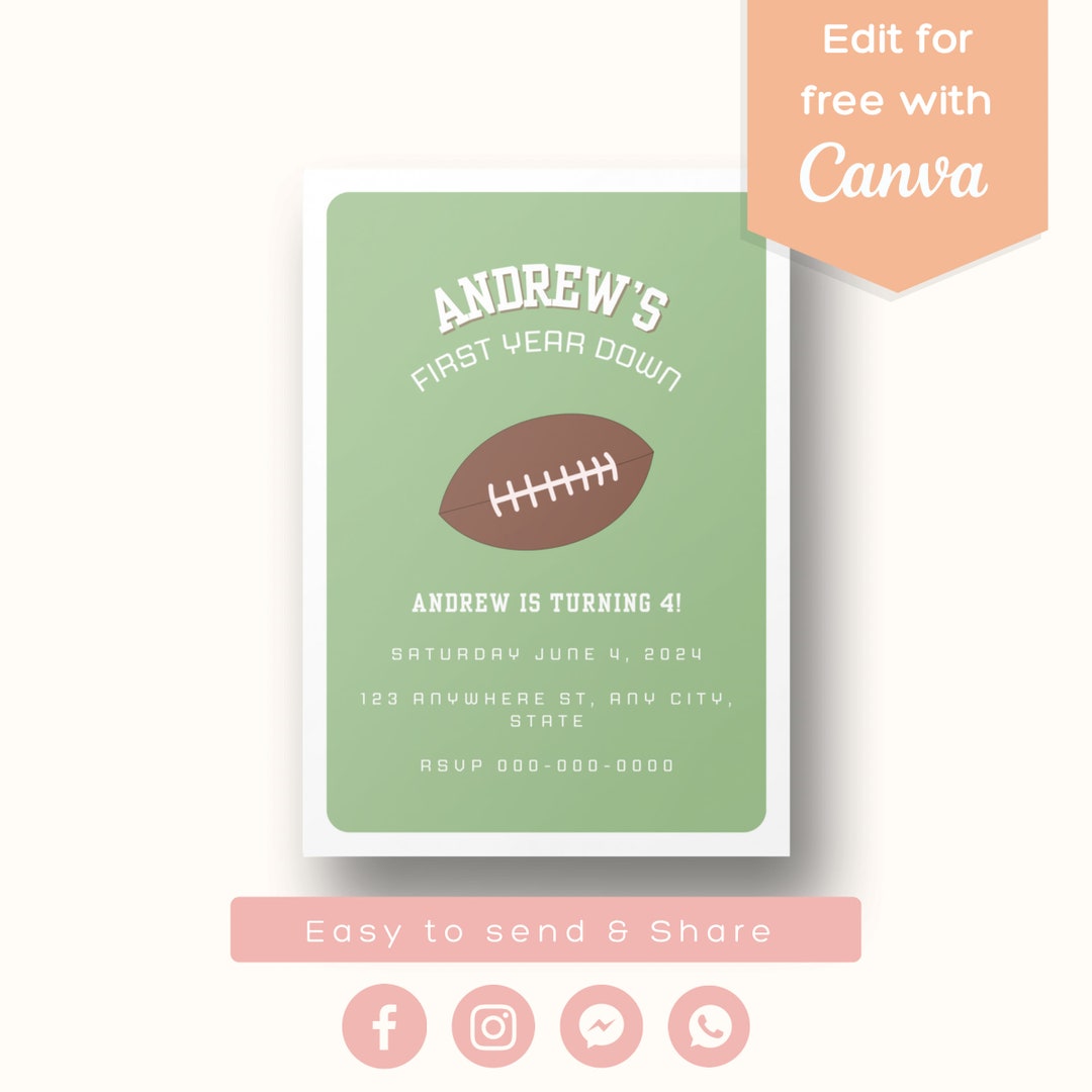 First Down Birthday Party Invitation Template Canva Edit and - Etsy