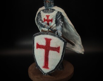 Medieval Templar Knight - 10cm Statuette Figurine - Unique Hand Painted