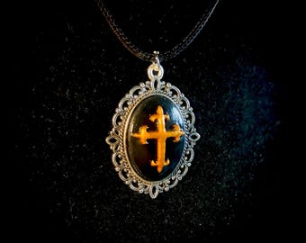 Cameo Cross Pendant - Gold and Black - Symbol - Sold with Necklace