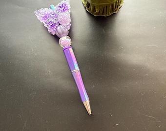 Purple Butterfly Beaded Pen: Handmade Glam Stationery Gift