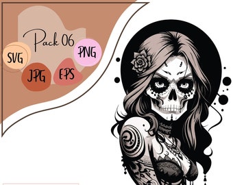 Boho Zombie Woman Vector Art: Tattoo Sublimation Design (Digital Download)