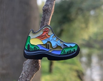 Hiking boot with nature | Enamel Pin | Gadget | Walking | Hiking | Backpack | Hiking pin | Lapel Pin | Enamel | outdoor | Butterfly Clasp