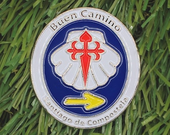 Buen Camino | Santiago de Compostela | Peregrino | Senderismo | Alfiler de esmalte ? Dispositivo | Caminando | Senderismo | Mochila | Chapa de senderismo