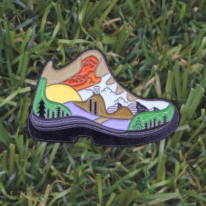 Hiking boot with nature | Enamel Pin | Gadget | Walking | Hiking | Backpack | Walking pin | Lapel pins | Enamel | Outdoor | Butterfly Clasp