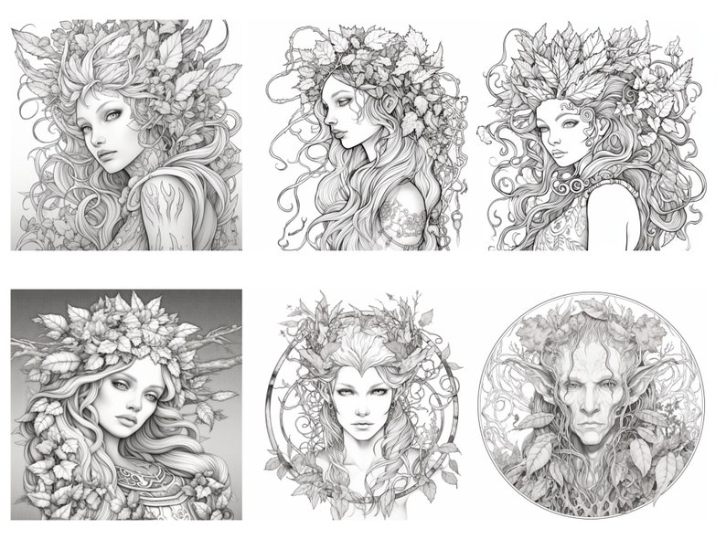 24 Enchanting Wood Elves Coloring Page Book, Adults Kids Instant ...