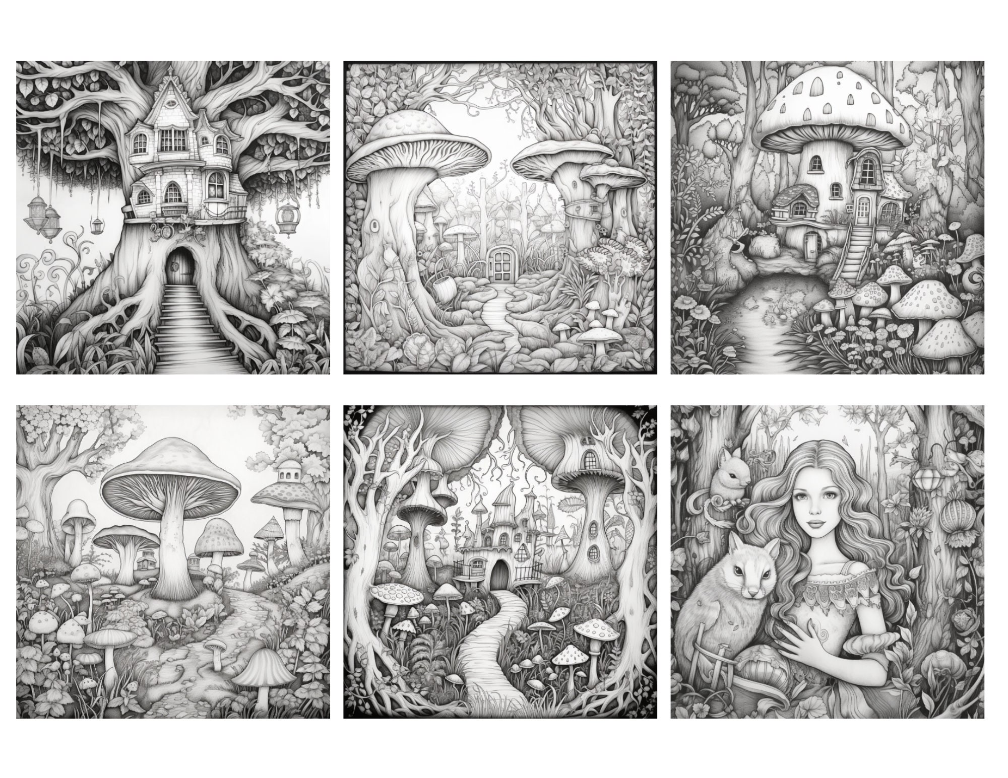 20 Enchanted Forest Coloring Page Book, Adults Kids Instant Download ...
