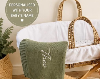 Personalised Baby Name Blanket | Knitted Cotton Blanket | Newborn Keepsake Gift | Custom Name Baby Blanket | Baby Shower Gift