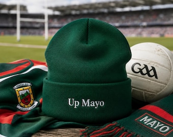 Up Mayo Embroidered Beanie | Mayo GAA Supporter Hat | County Mayo Gift | Green Winter Hat | Irish Football Fan | 2026 Champions
