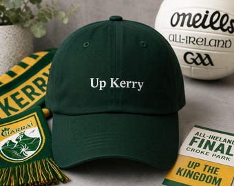 Up Kerry Embroidered Baseball Cap | Kerry GAA Supporter Hat | Irish Sports Gift | Match Day Cap | County Kerry Fan Gift
