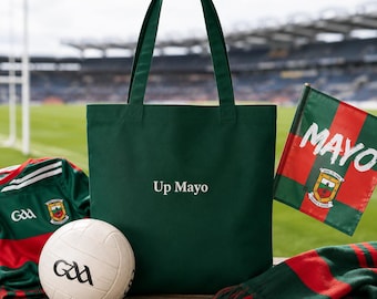 Up Mayo Tote Bag | Mayo GAA Gift | Irish Cotton Shopper | County Mayo Fan | Reusable Grocery Bag | Embroidered Style Design