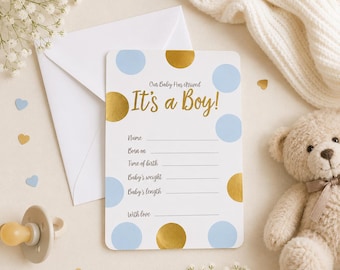 Baby Announcement Cards with Envelopes | It’s a Boy Birth Announcement Cards | New Baby Announcement Stationery | Pack of 10