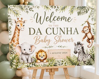 Safari Baby Shower Welcome Sign | Personalised Jungle Baby Shower Sign | Printed A1 Foam Board | Safari Party Decor | Animal Welcome Sign