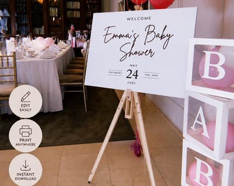 Editable Baby Shower Welcome Sign Template | Modern Minimalist Baby Shower Sign | Canva Editable A1, A2, A3 Printable