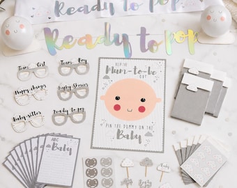 Baby Shower Party Decorations Kit | Ready to Pop Baby Shower Pack | Neutral Baby Shower Decor | Baby Shower Games & Decorations | Party Bund