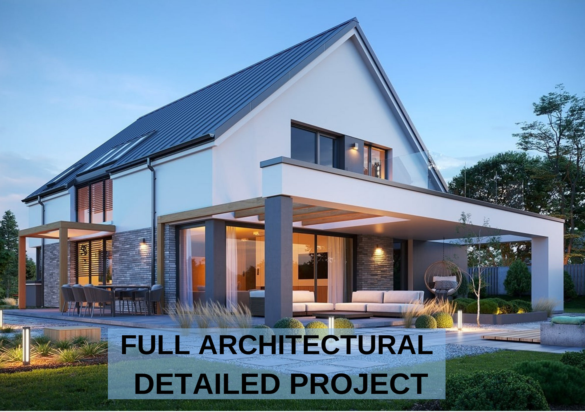 Full Detailed Modern Suit Villa 15m x 14m- Modern Floor Plans, 3 Bedroom 177 m2, w/ Loft, Bedroom, Garage